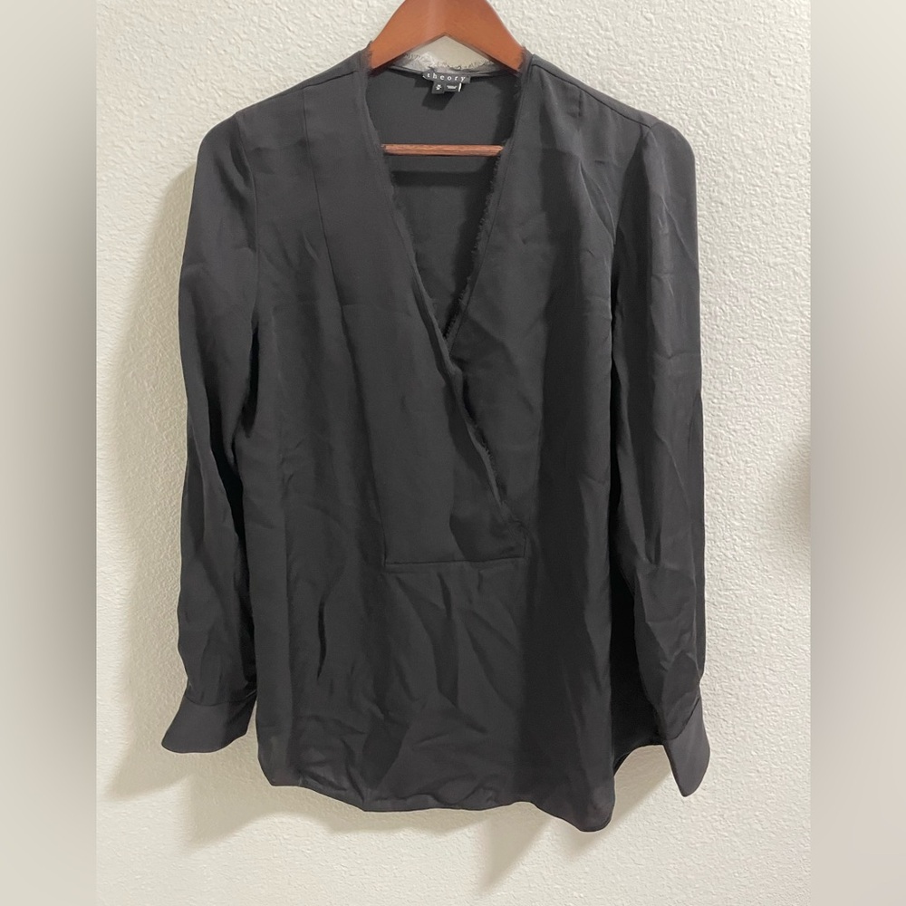 Theory Black V-Neck Blouse